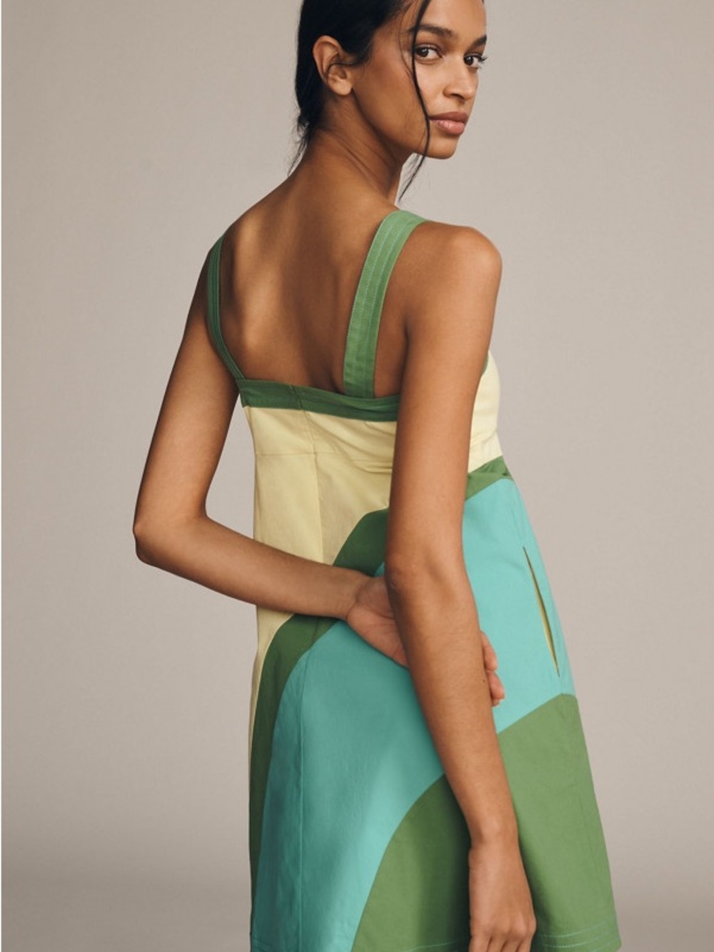 Anthropologie Colorblock Mini Dress in Yellow, Green and Aqua - Picture 2 of 2